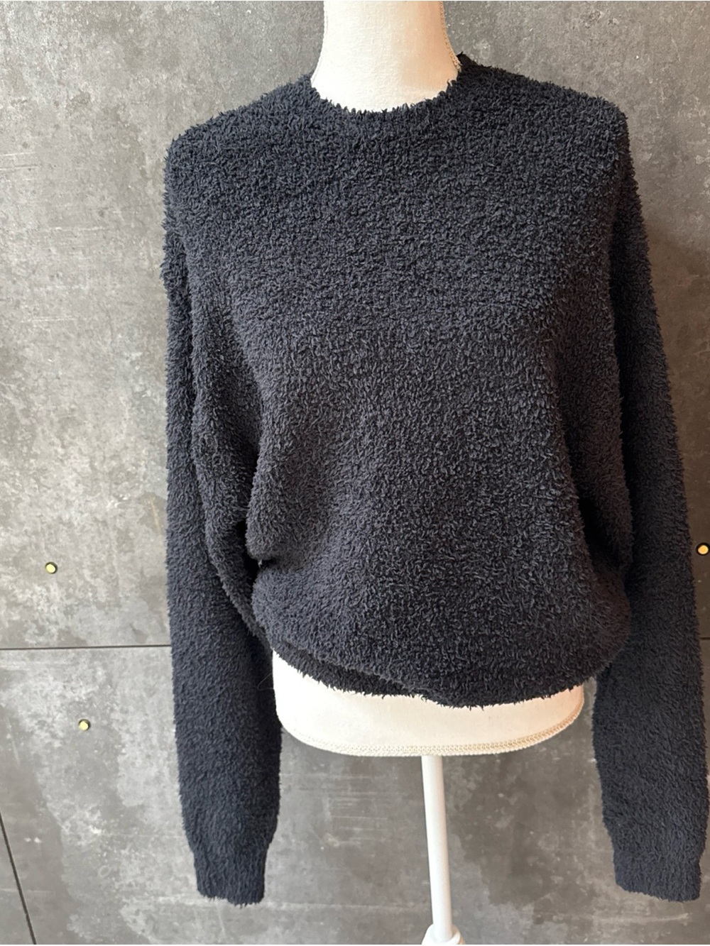 SKIMS Black Fuzzy Crew Sweater